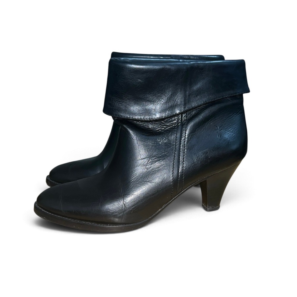 Frye Ankle Boots Womens 9.5 Black Leather Fold Over Cuff Pointed Toe 77085